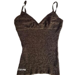 ZOOMPY, Military green w/ gold lurex, spaghetti strap, knitted top. Sz. S.